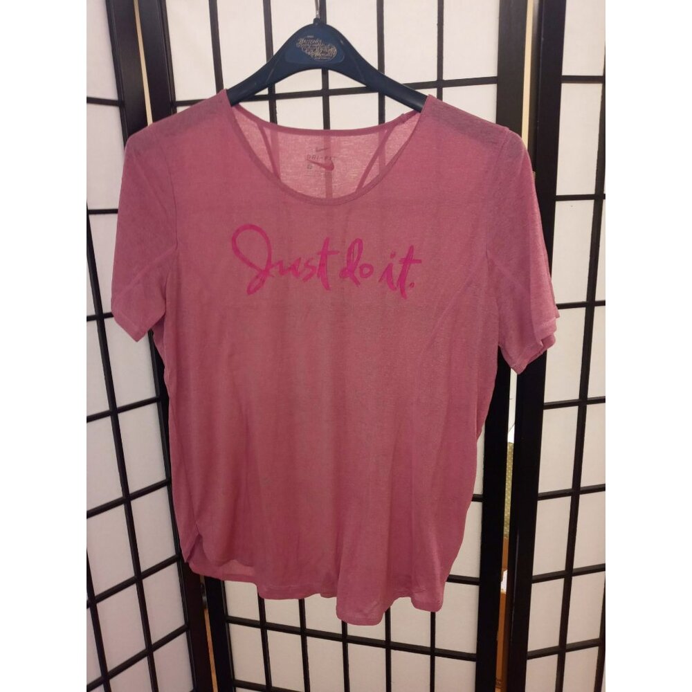 Nike Womens T-Shirt Pink Size Large Dri-Fit Short Sleeve Just Do It Sportswear